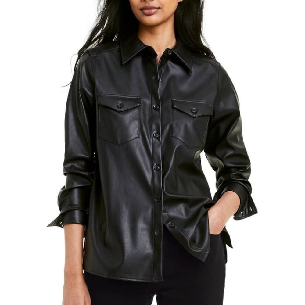 NWT Nili Lotan x Target Long Sleeve Faux Leather Button-Down Shirt S